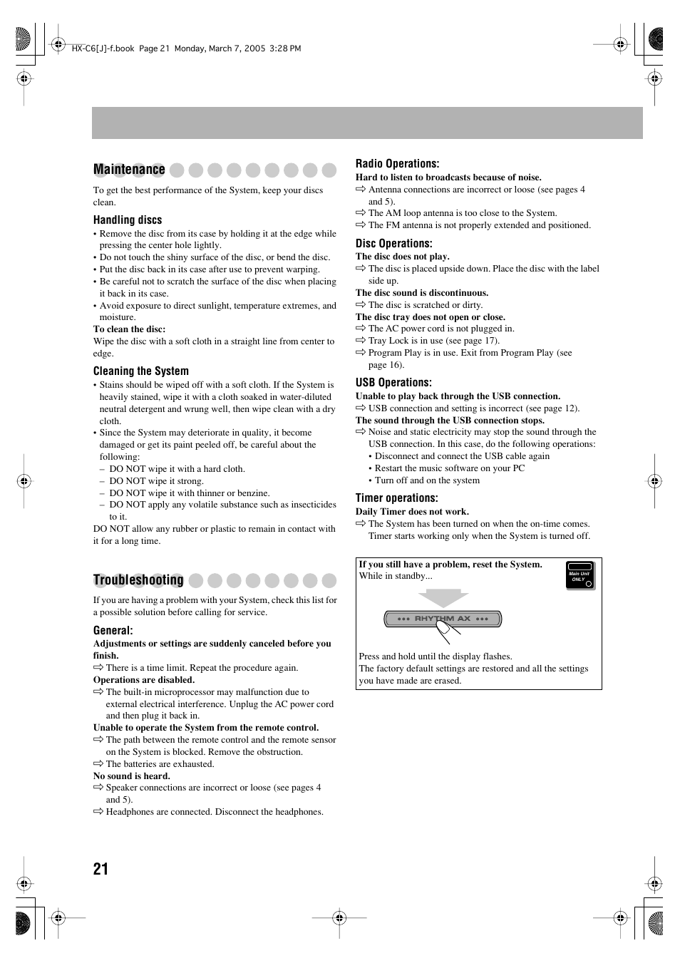 Maintenance, Troubleshooting | JVC CA-HXC6 User Manual | Page 24 / 28