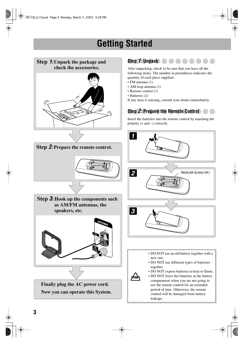Getting started | JVC CA-HXC6 User Manual | Page 6 / 28