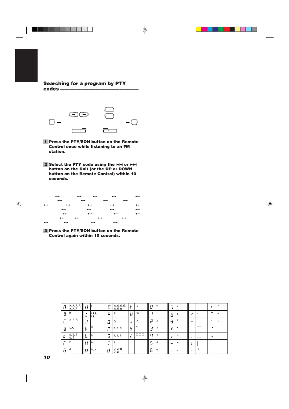 10 english, Searching for a program by pty codes | JVC UX-V330R User Manual | Page 14 / 29