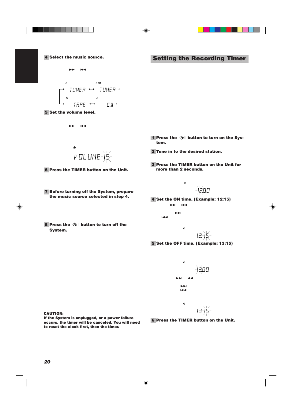 Setting the recording timer, 20 english | JVC UX-V330R User Manual | Page 24 / 29