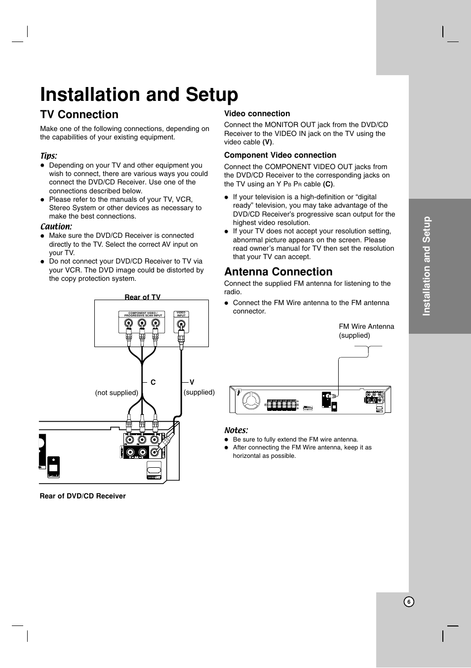 Tv connection, Antenna connection, Operation reference introduction | Installation and setup | JVC SP-THG61F User Manual | Page 9 / 29
