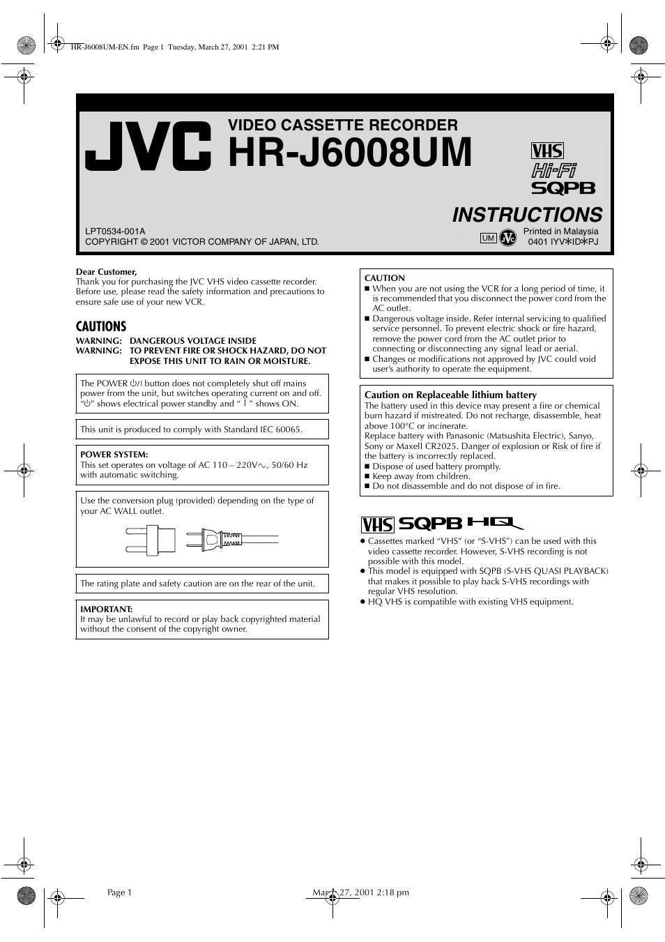 JVC HR-J6008UM User Manual | 16 pages