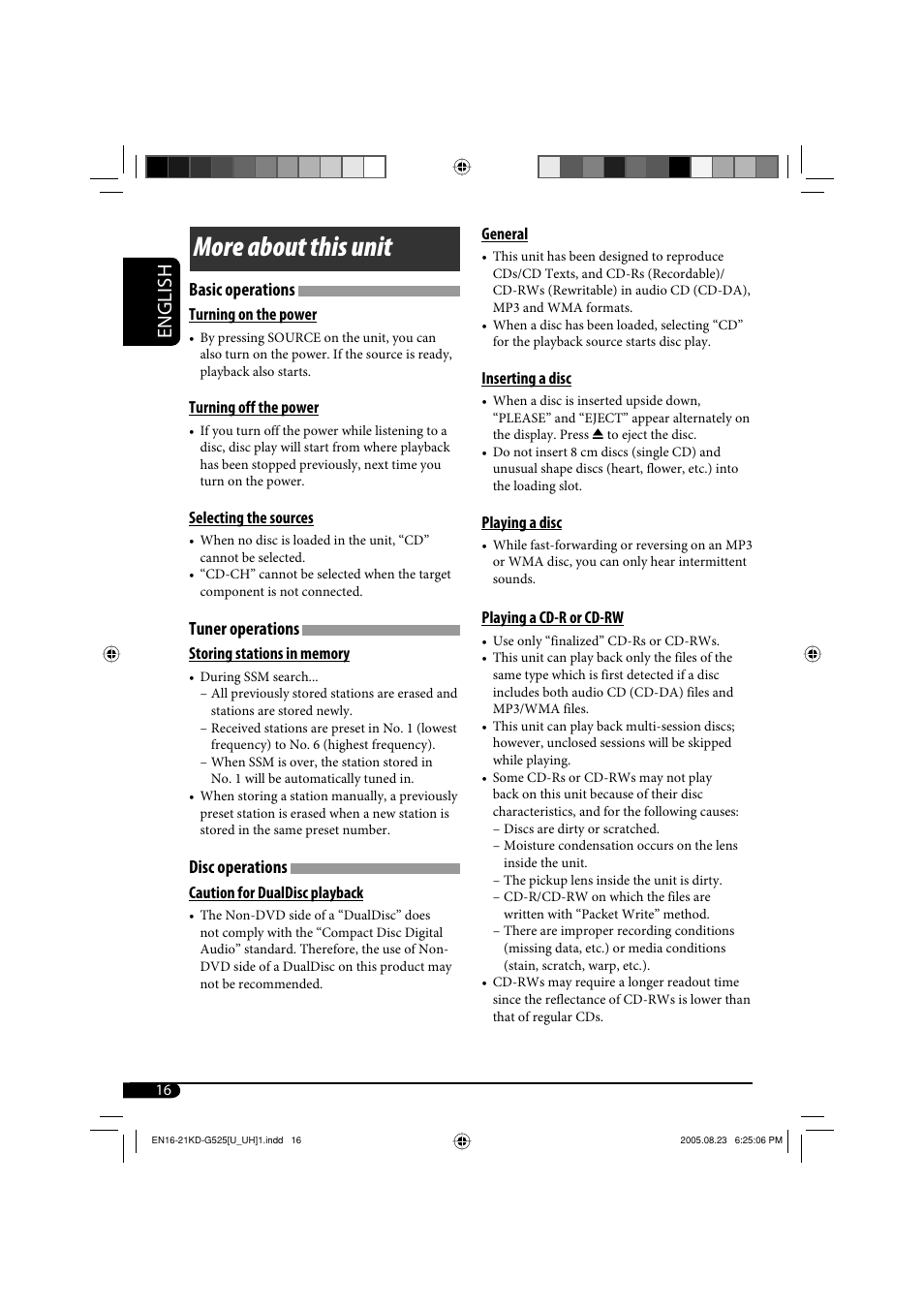 More about this unit, English, Basic operations | Tuner operations, Disc operations | JVC KD-AR470 User Manual | Page 100 / 140