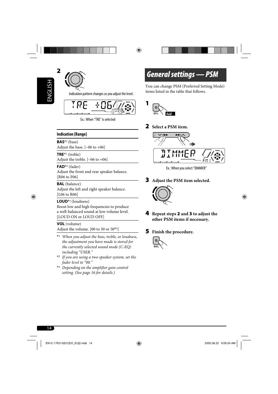 General settings — psm, English | JVC KD-AR470 User Manual | Page 44 / 140