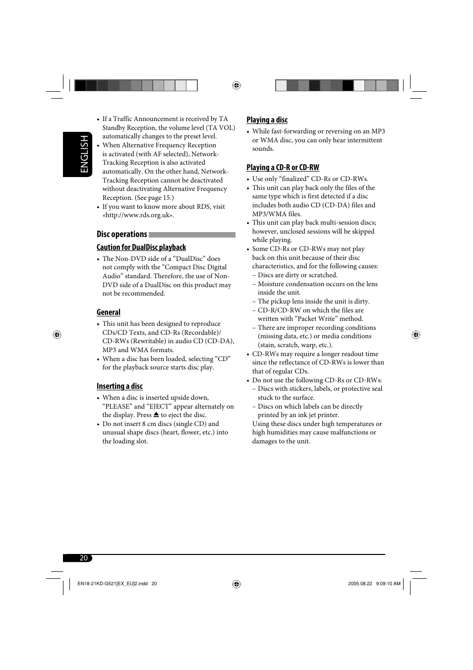 English, Disc operations | JVC KD-AR470 User Manual | Page 50 / 140