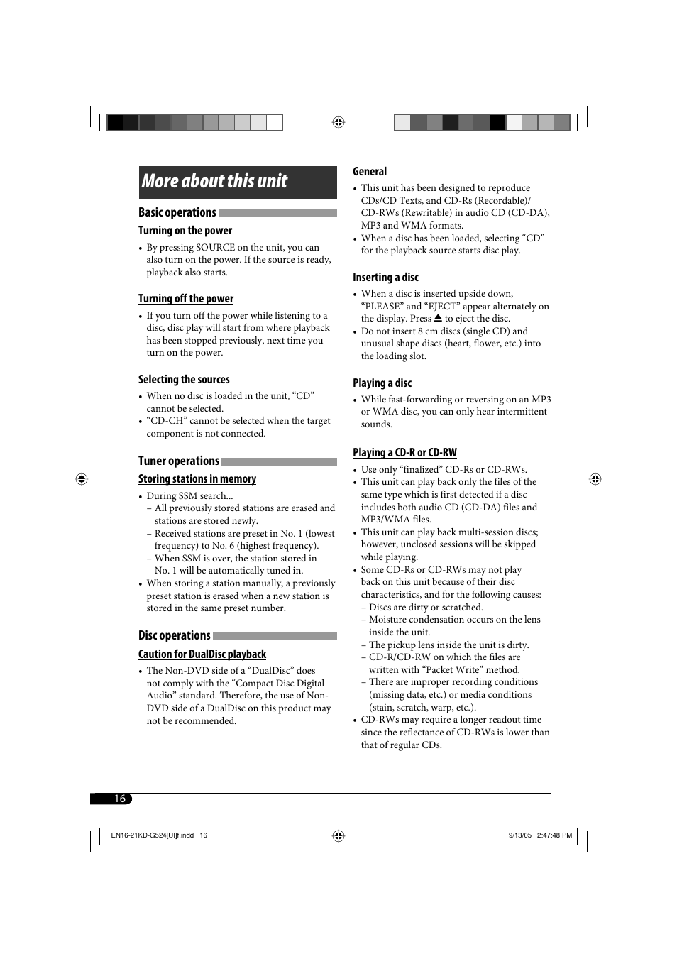 More about this unit, Basic operations, Tuner operations | Disc operations | JVC KD-AR470 User Manual | Page 76 / 140