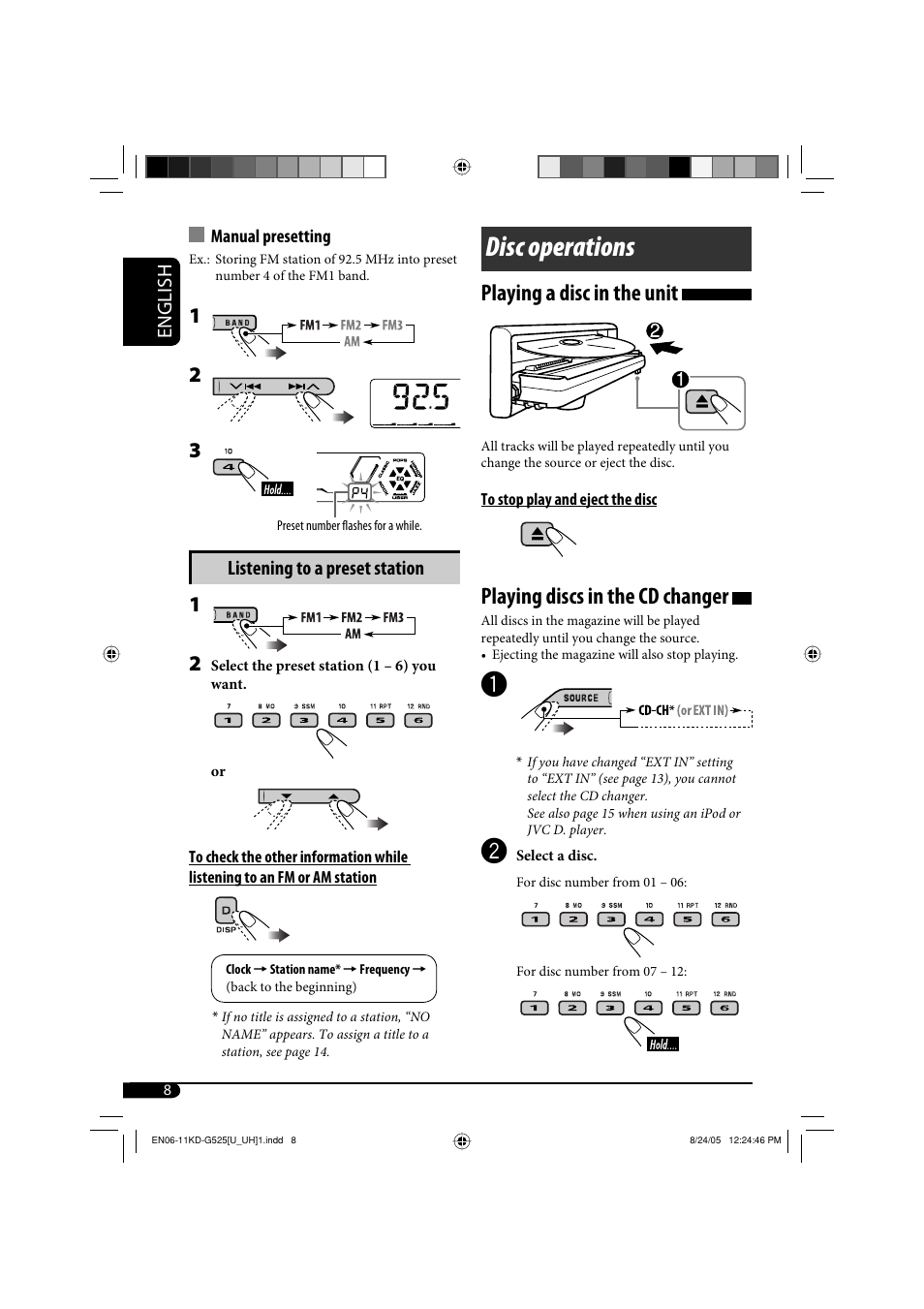 Disc operations, Playing a disc in the unit, Playing discs in the cd changer | JVC KD-AR470 User Manual | Page 92 / 140