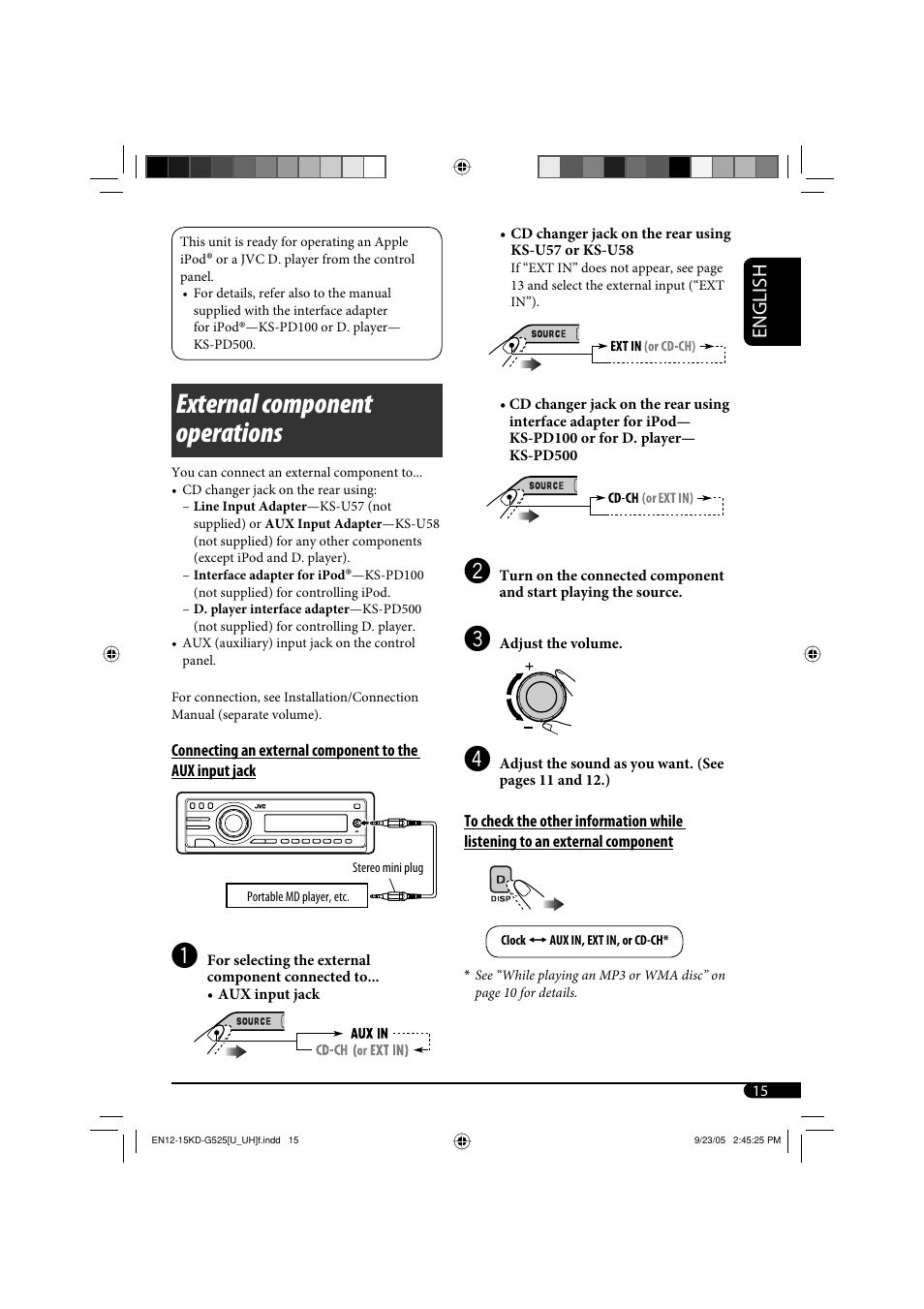 External component operations, English | JVC KD-AR470 User Manual | Page 99 / 140