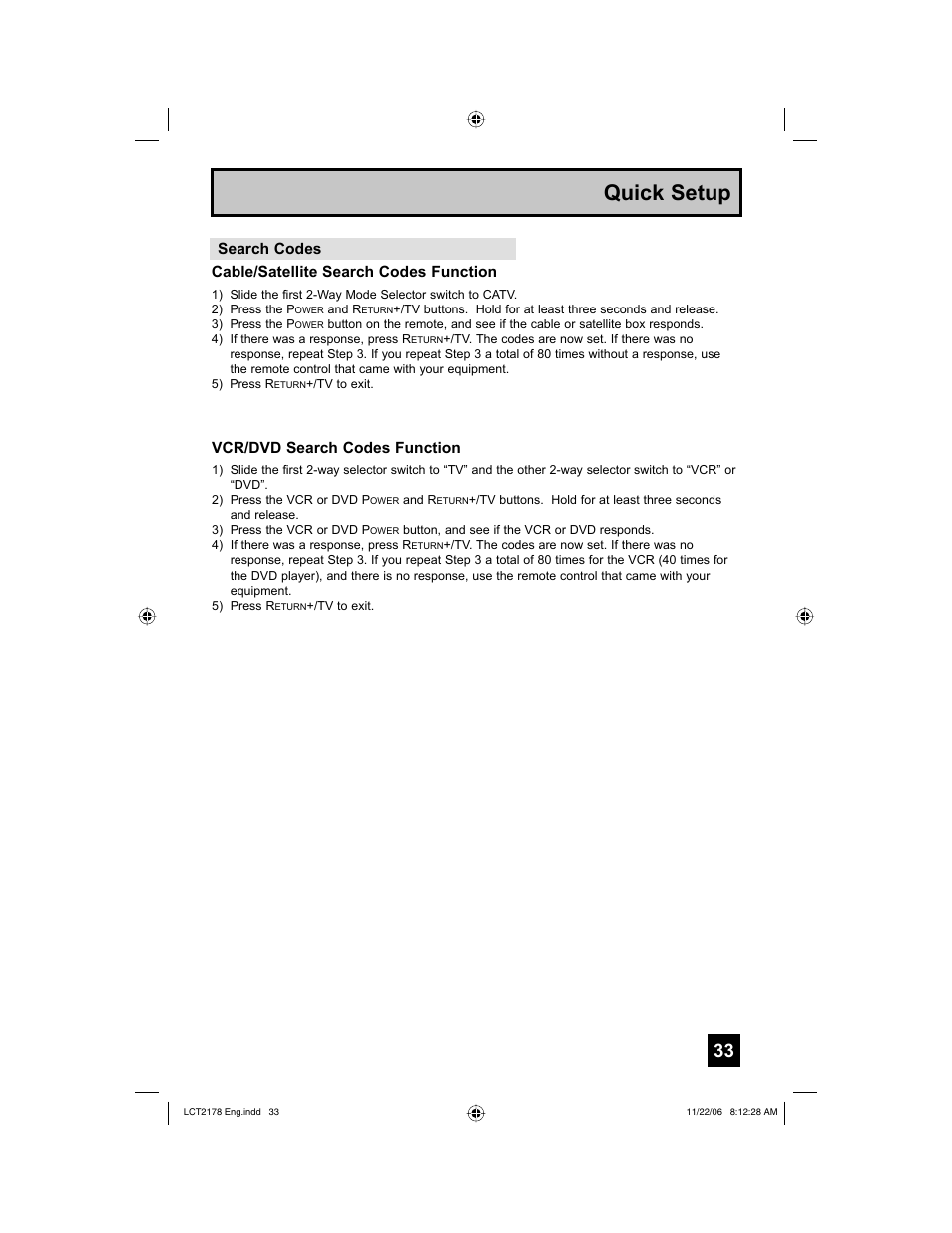 Quick setup | JVC HD-P61R2U User Manual | Page 33 / 96