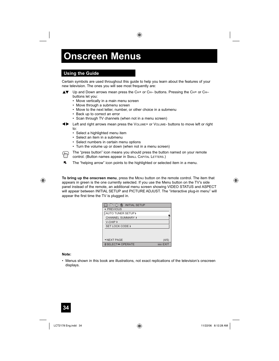 Onscreen menus, Using the guide | JVC HD-P61R2U User Manual | Page 34 / 96