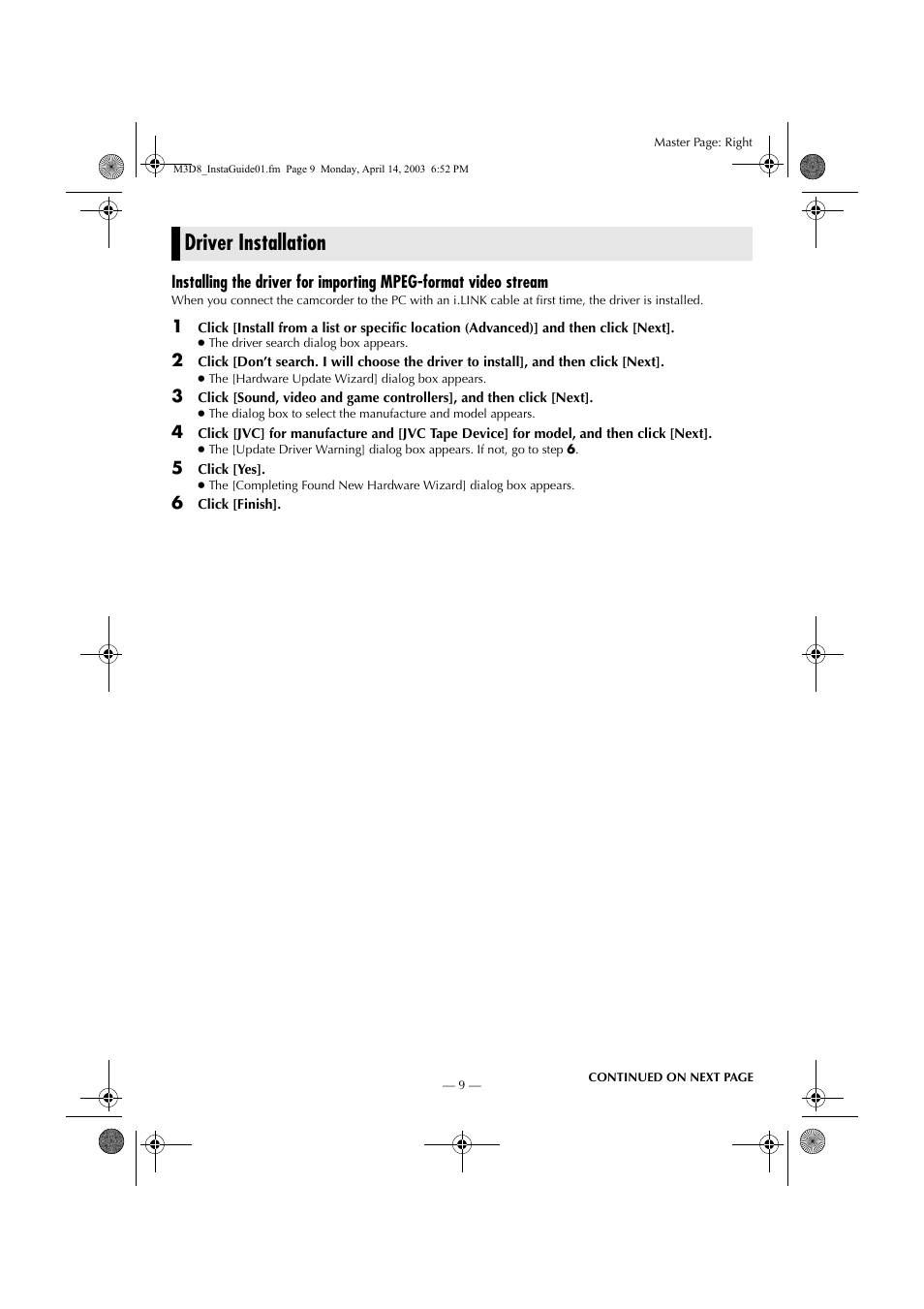 Driver installation | JVC 0503-FO-ID-VP User Manual | Page 101 / 114