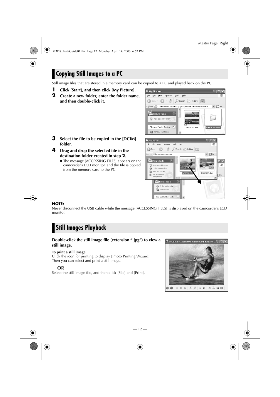 Copying still images to a pc, Still images playback | JVC 0503-FO-ID-VP User Manual | Page 104 / 114