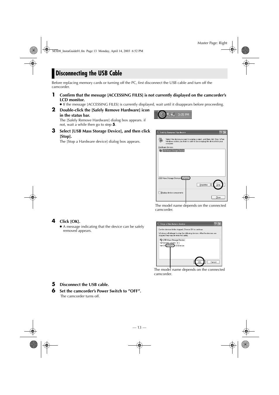 Disconnecting the usb cable | JVC 0503-FO-ID-VP User Manual | Page 105 / 114