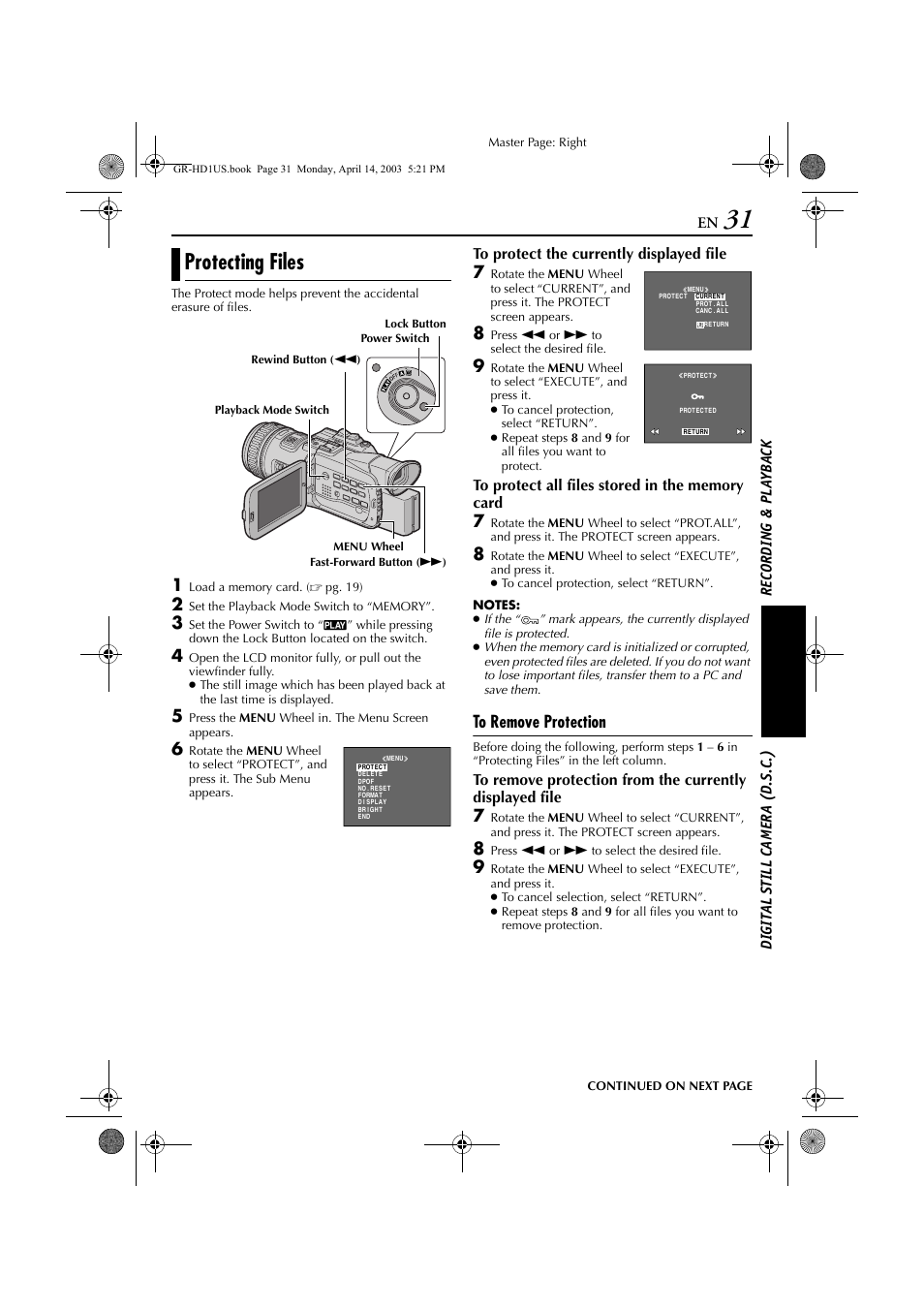 Protecting files, Pg. 31) | JVC 0503-FO-ID-VP User Manual | Page 31 / 114