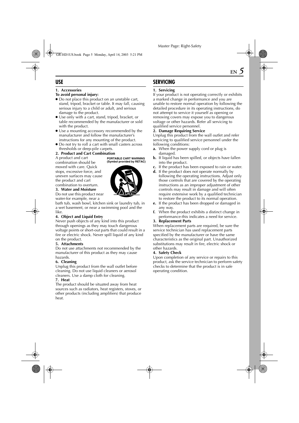 Servicing | JVC 0503-FO-ID-VP User Manual | Page 5 / 114