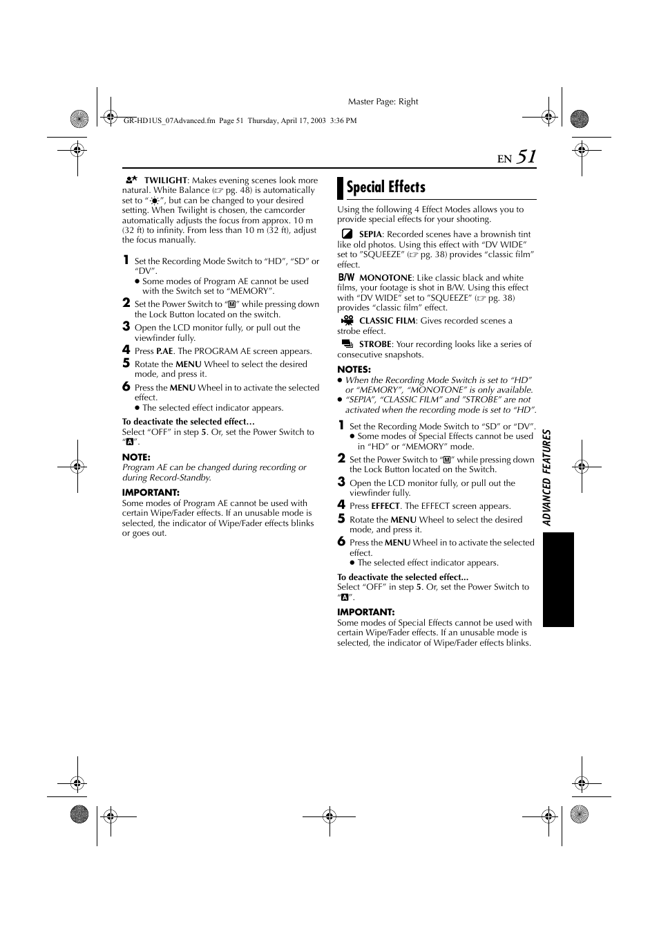 Special effects, Pg. 51), If special effects ( ੬ pg. 51) is | En “special effects” is set to “sepia | JVC 0503-FO-ID-VP User Manual | Page 51 / 114