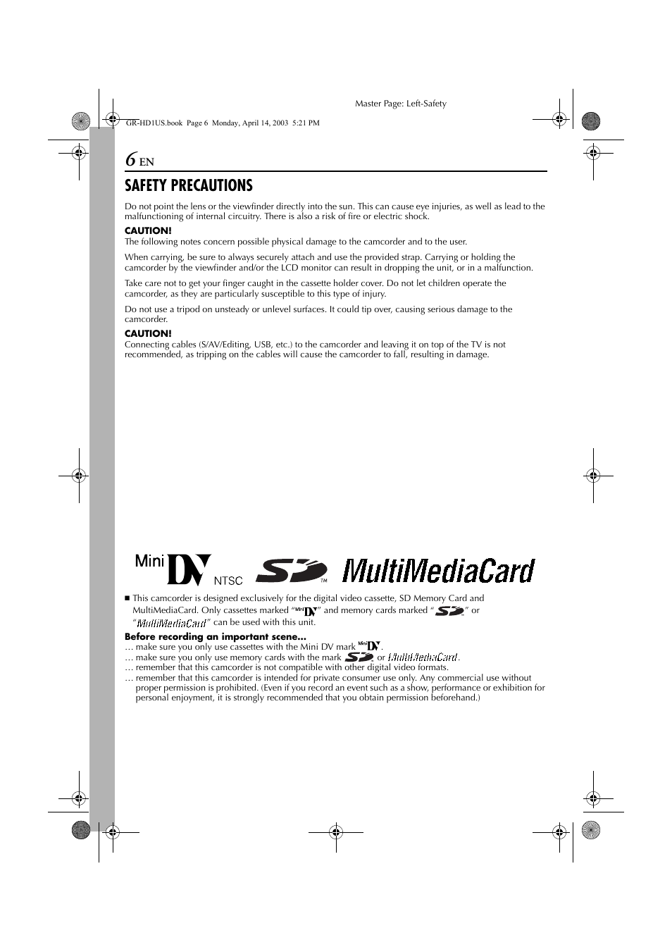 Safety precautions | JVC 0503-FO-ID-VP User Manual | Page 6 / 114