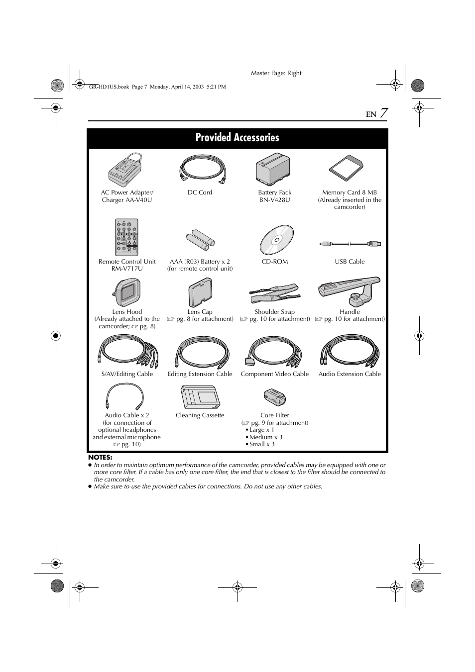 Provided accessories | JVC 0503-FO-ID-VP User Manual | Page 7 / 114