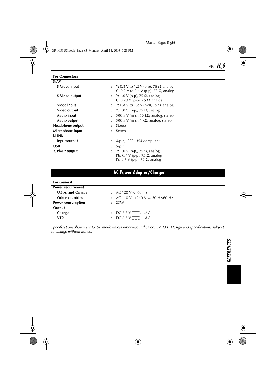 Ac power adapter/charger | JVC 0503-FO-ID-VP User Manual | Page 83 / 114