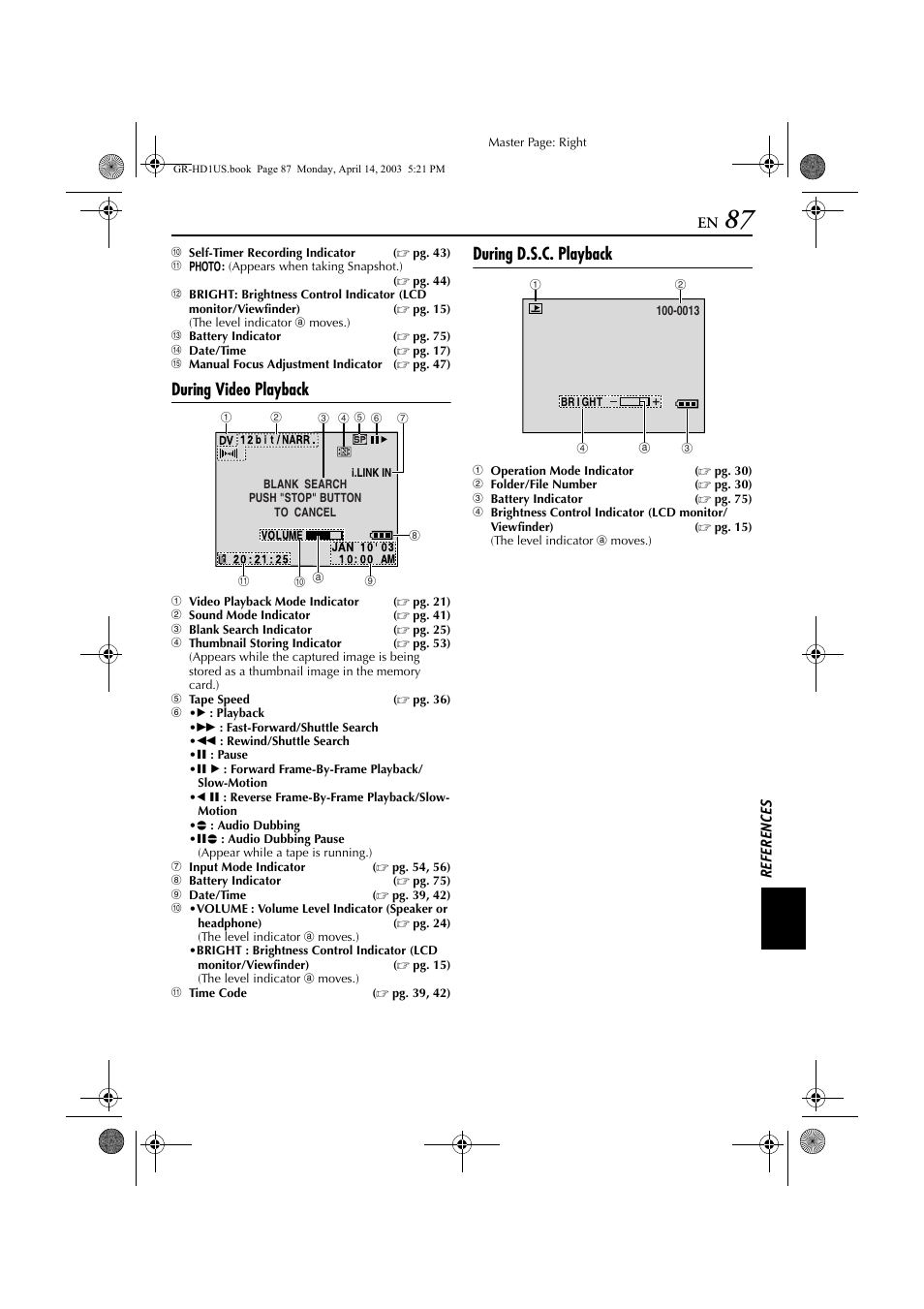 During video playback, During d.s.c. playback | JVC 0503-FO-ID-VP User Manual | Page 87 / 114