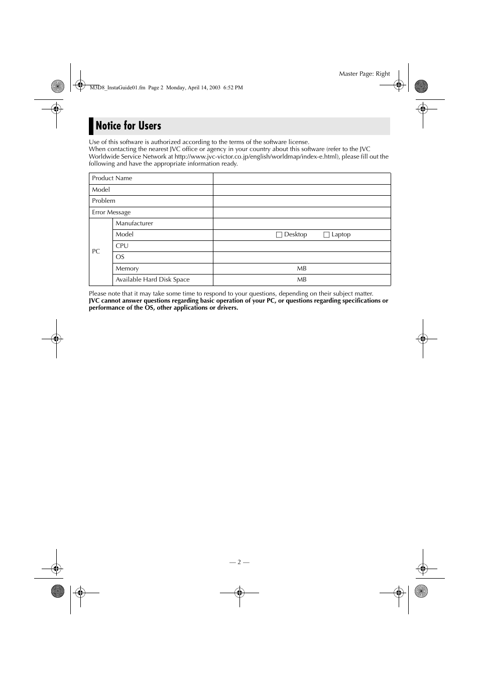 Notice for users | JVC 0503-FO-ID-VP User Manual | Page 94 / 114