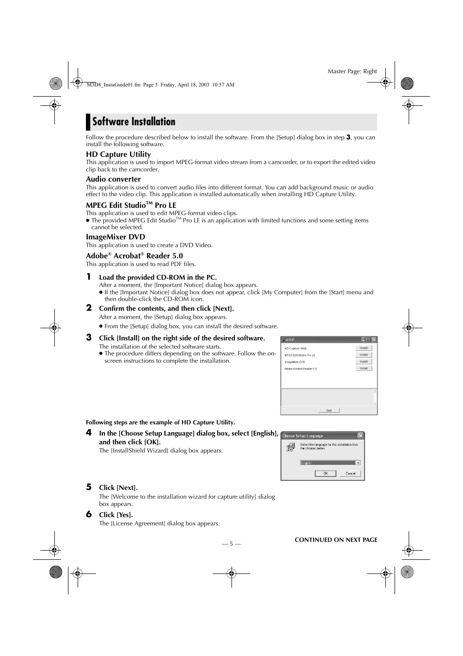 Software installation | JVC 0503-FO-ID-VP User Manual | Page 97 / 114