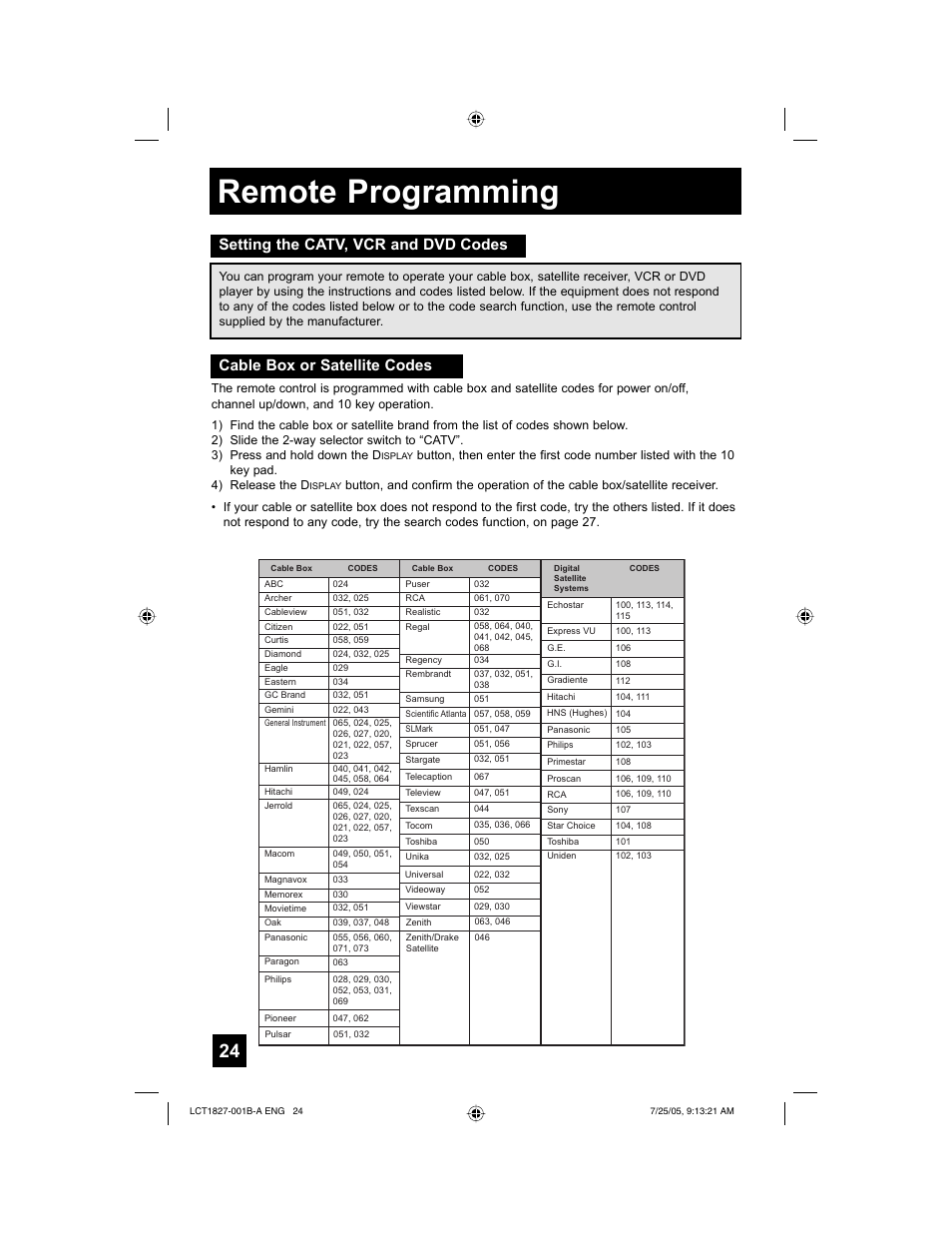 Remote programming | JVC 0705TNH-II-IM User Manual | Page 24 / 68