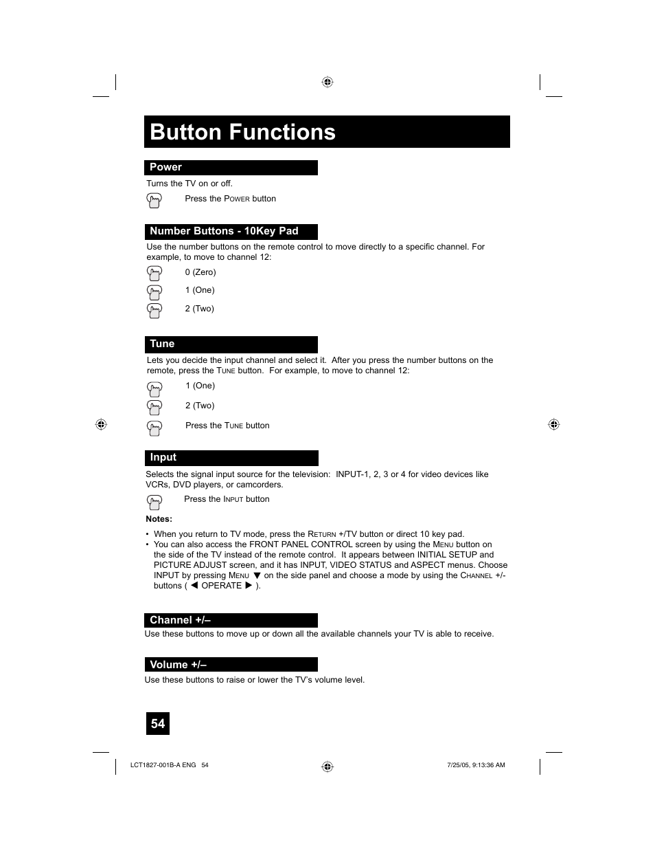 Button functions | JVC 0705TNH-II-IM User Manual | Page 54 / 68