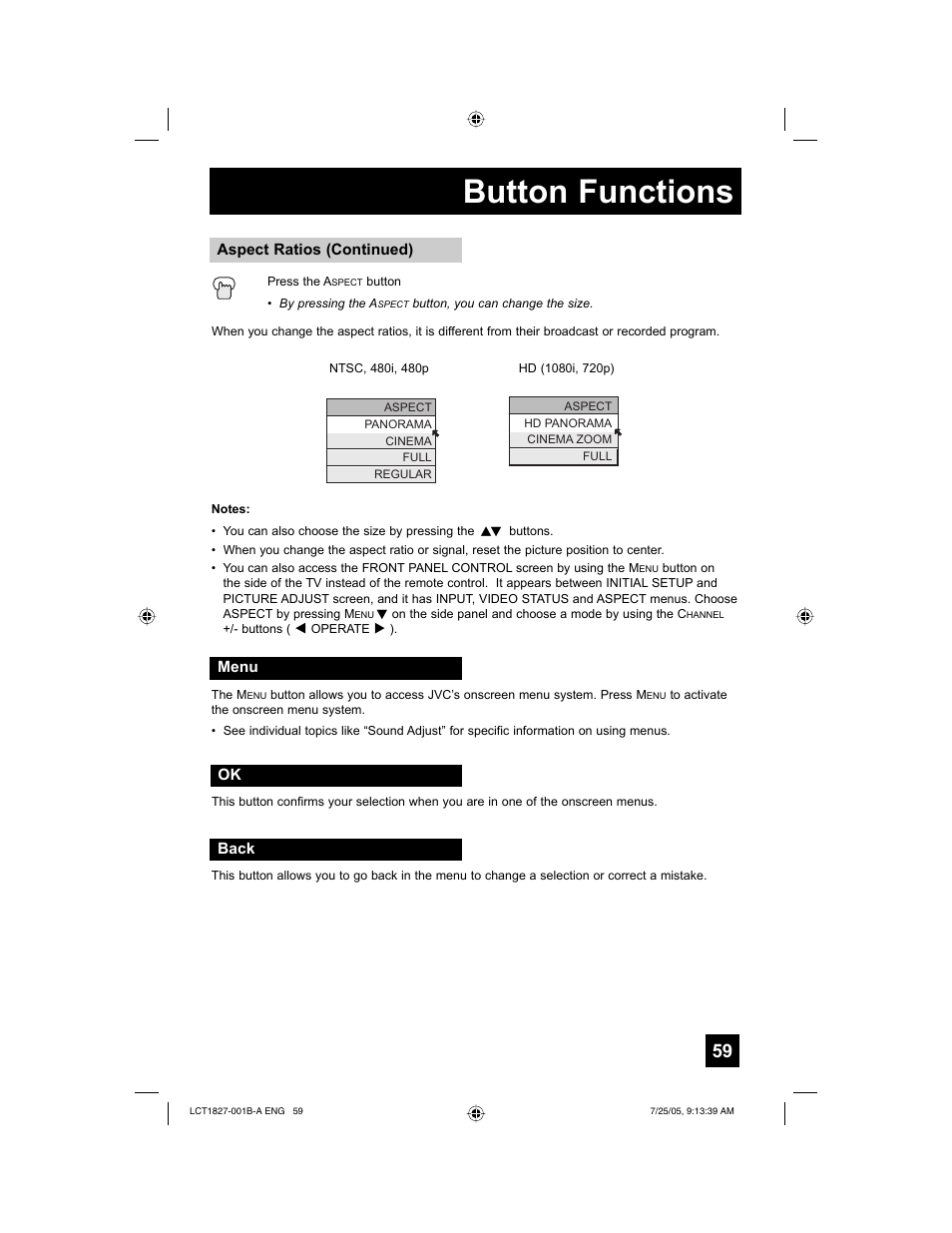 Button functions | JVC 0705TNH-II-IM User Manual | Page 59 / 68
