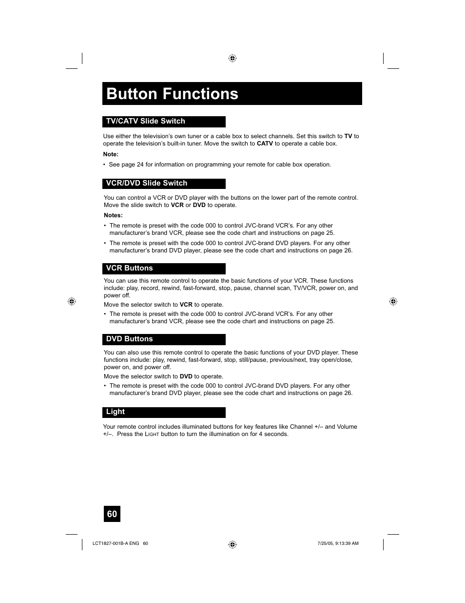 Button functions | JVC 0705TNH-II-IM User Manual | Page 60 / 68