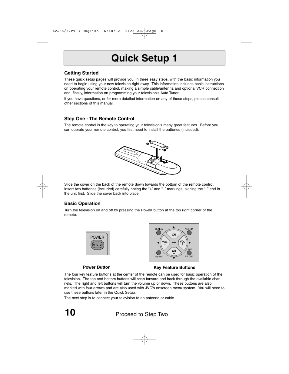 Quick setup 1 | JVC AV 32P903 User Manual | Page 10 / 60