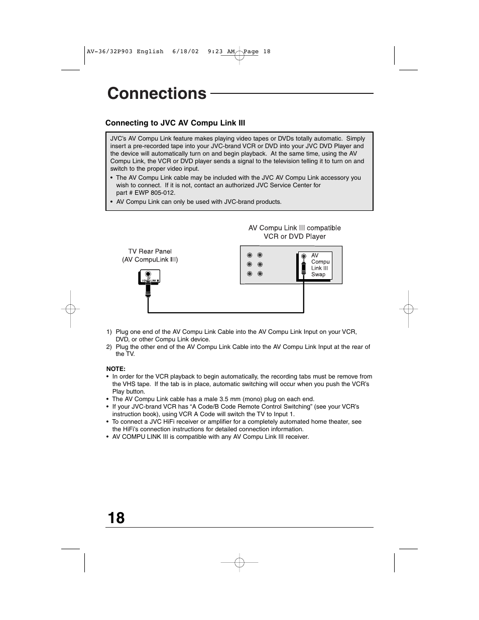 Connections | JVC AV 32P903 User Manual | Page 18 / 60