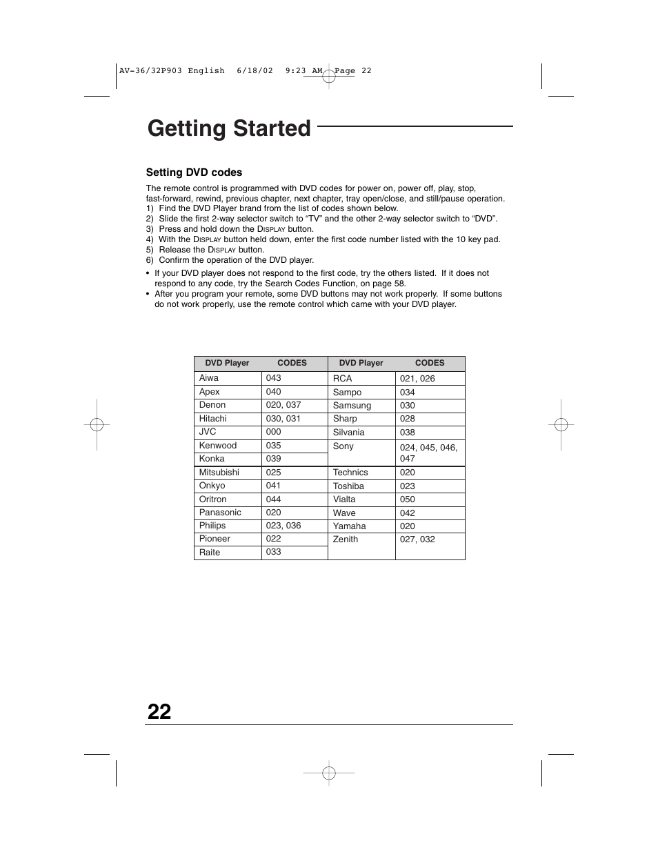 Getting started | JVC AV 32P903 User Manual | Page 22 / 60