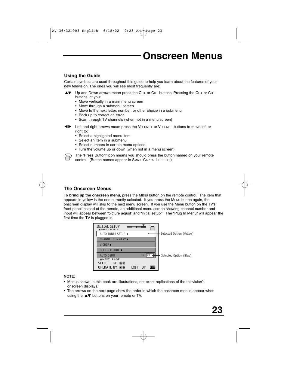 Onscreen menus | JVC AV 32P903 User Manual | Page 23 / 60