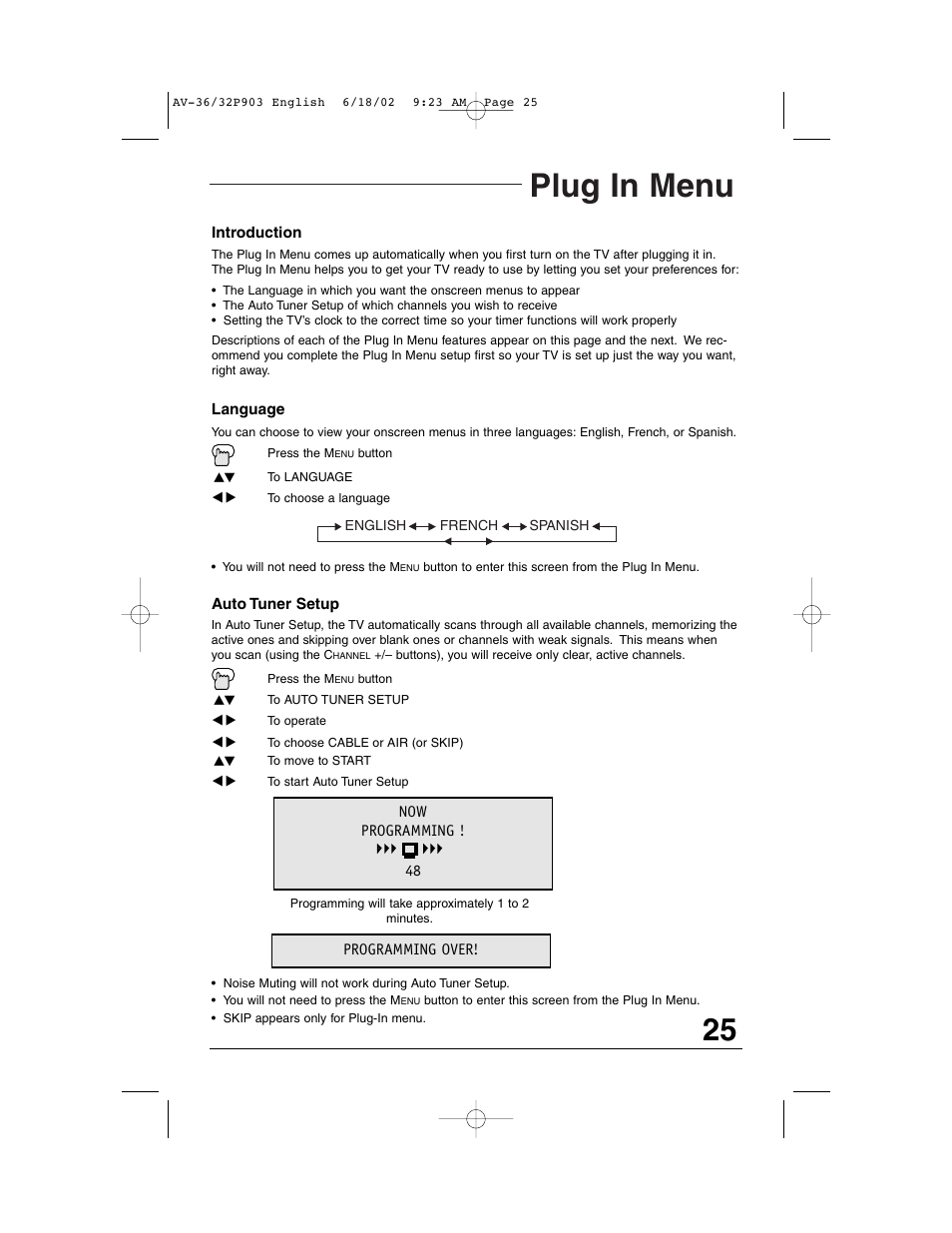 Plug in menu | JVC AV 32P903 User Manual | Page 25 / 60