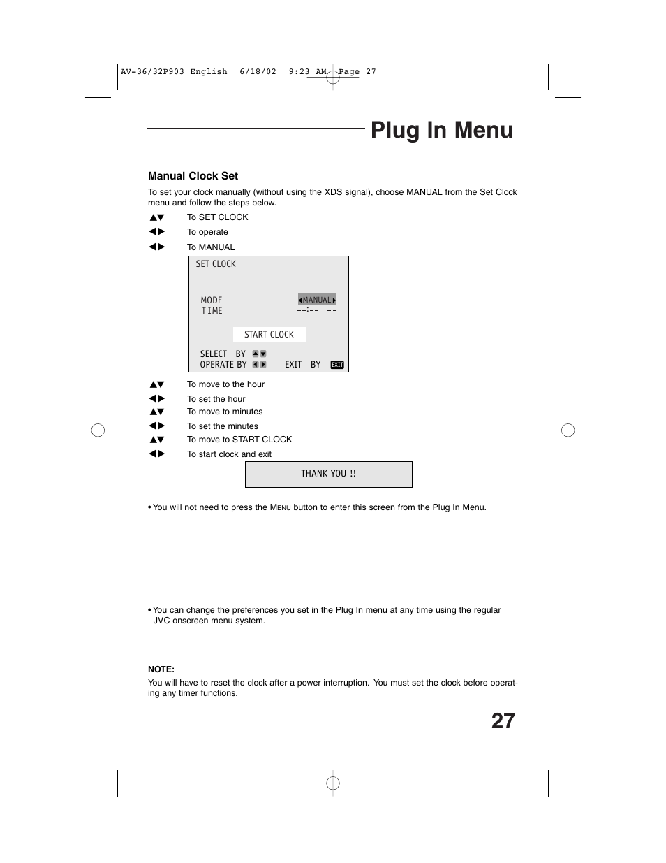 Plug in menu | JVC AV 32P903 User Manual | Page 27 / 60