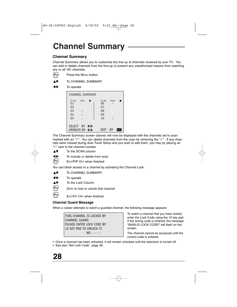 Channel summary | JVC AV 32P903 User Manual | Page 28 / 60