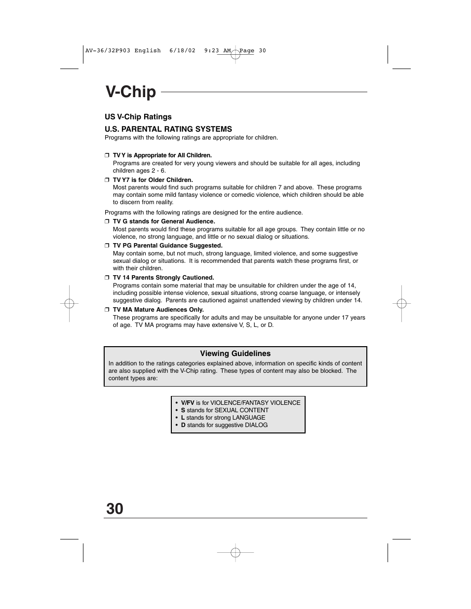 V-chip | JVC AV 32P903 User Manual | Page 30 / 60