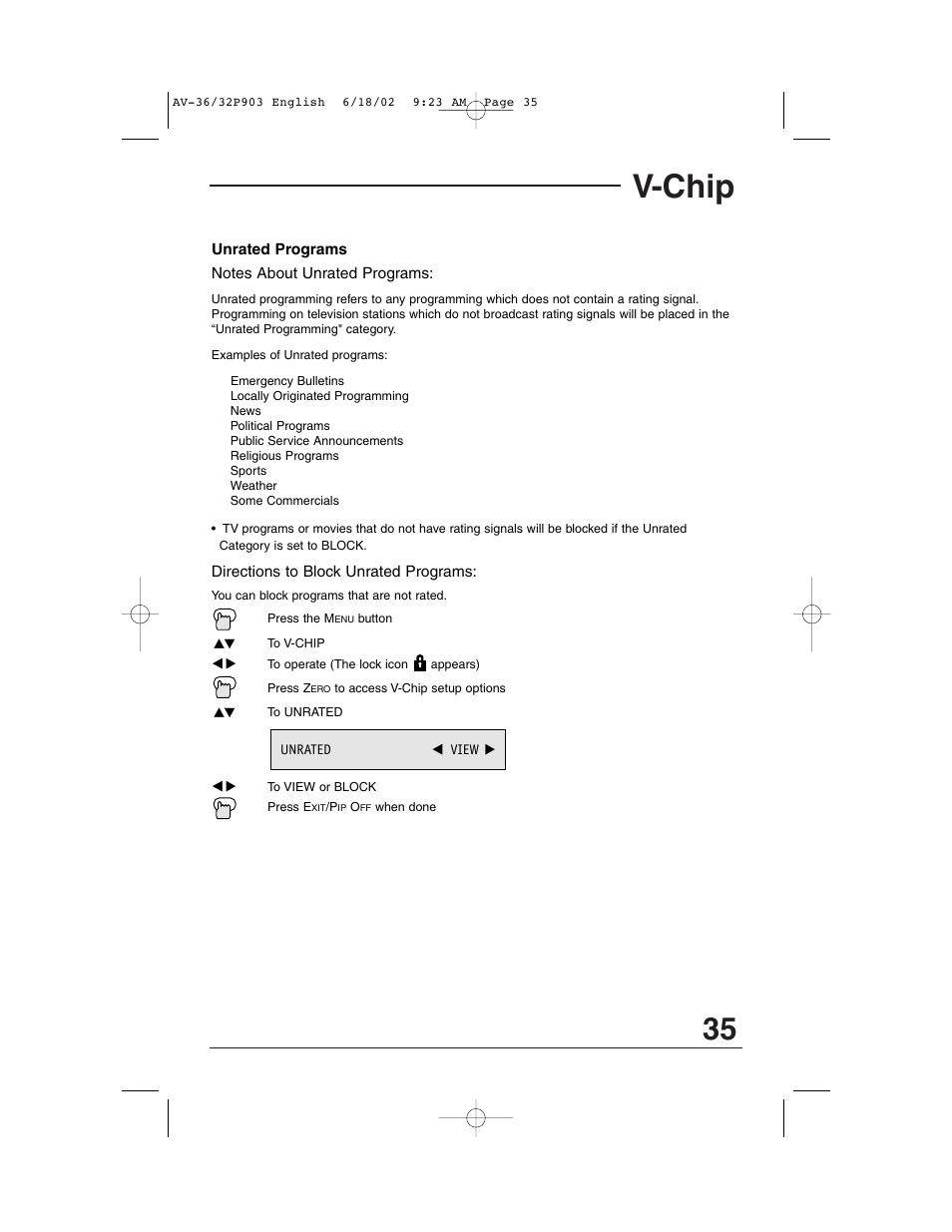 V-chip | JVC AV 32P903 User Manual | Page 35 / 60