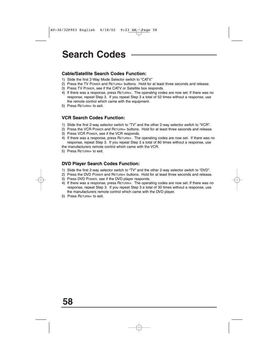 Search codes | JVC AV 32P903 User Manual | Page 58 / 60