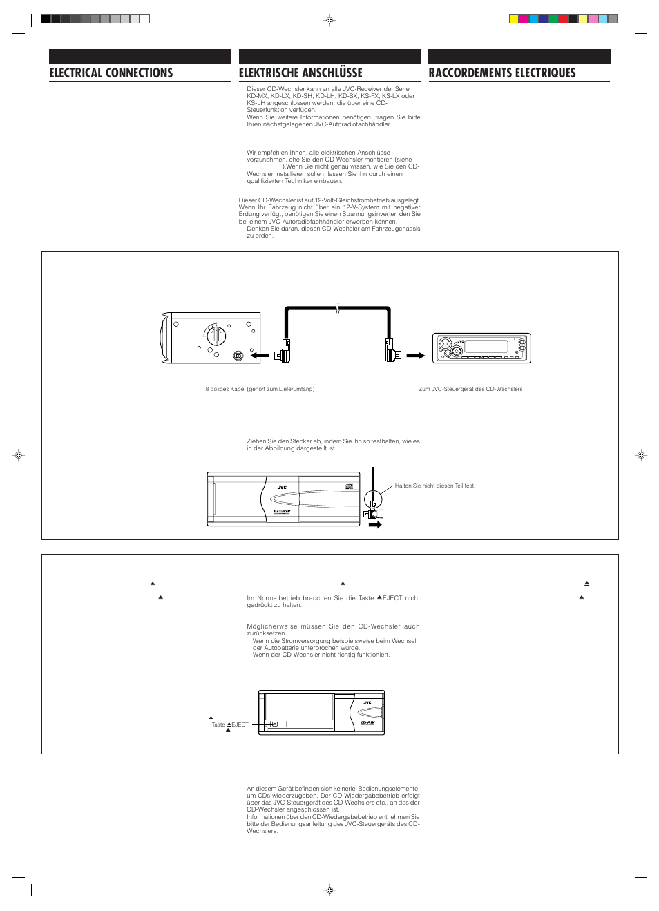 Electrical connections, Elektrische anschlusse, Raccordements electriques | Elektrische anschlüsse, Compact disc changer | JVC CH-X500 User Manual | Page 4 / 6