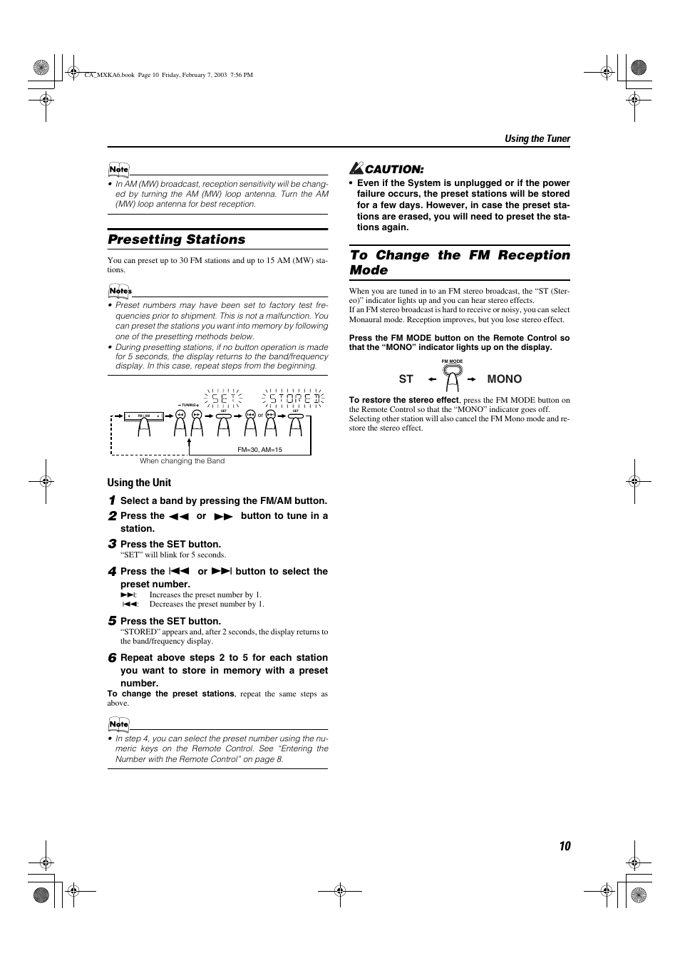 Presetting stations | JVC CA-MXKA6 User Manual | Page 13 / 39