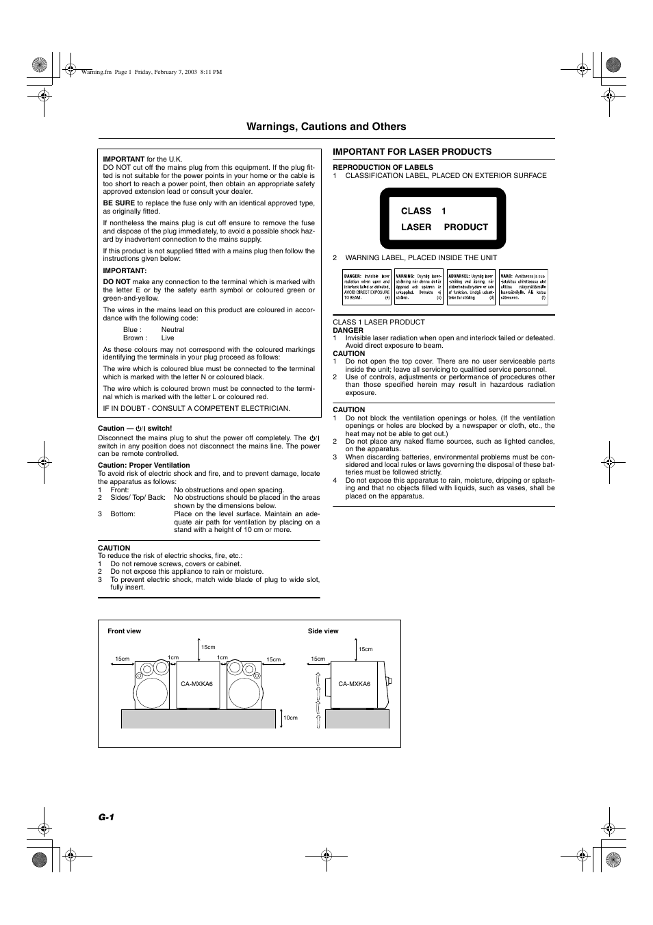 Warnings, cautions and others | JVC CA-MXKA6 User Manual | Page 2 / 39