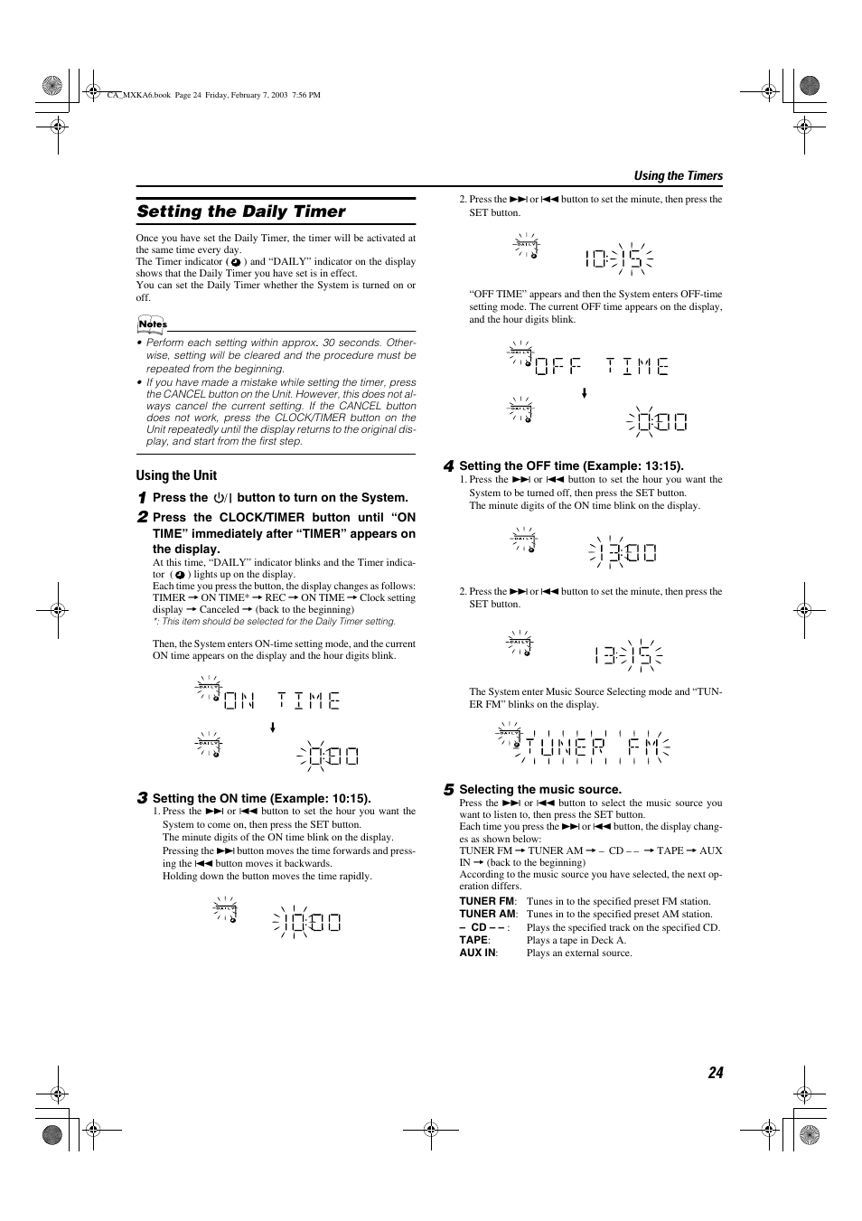 Setting the daily timer | JVC CA-MXKA6 User Manual | Page 27 / 39