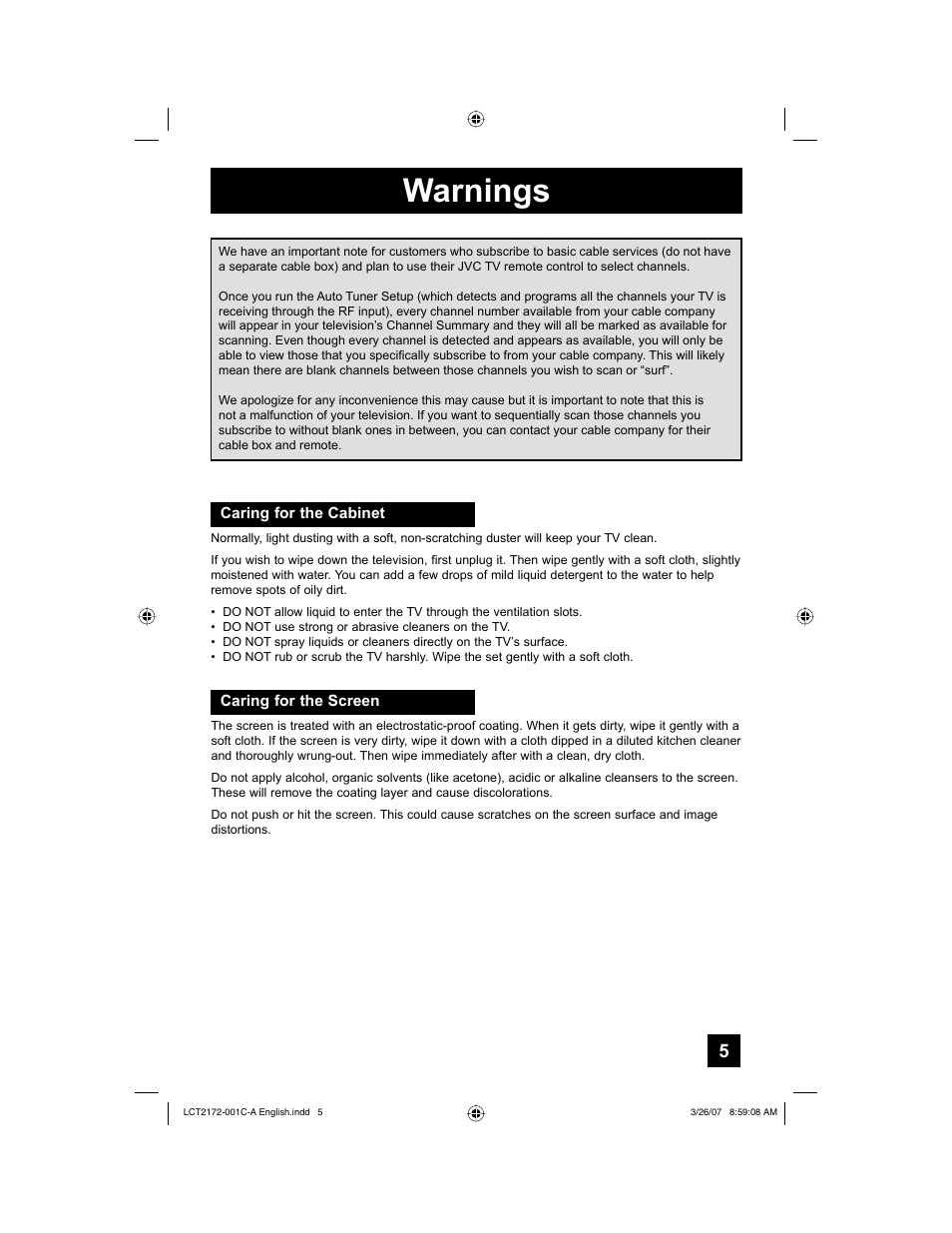 Warnings | JVC LCT2172-001C-A User Manual | Page 5 / 88