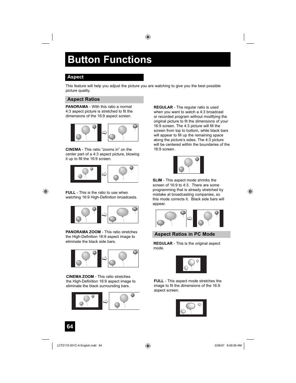 Aspect, Button functions | JVC LCT2172-001C-A User Manual | Page 64 / 88