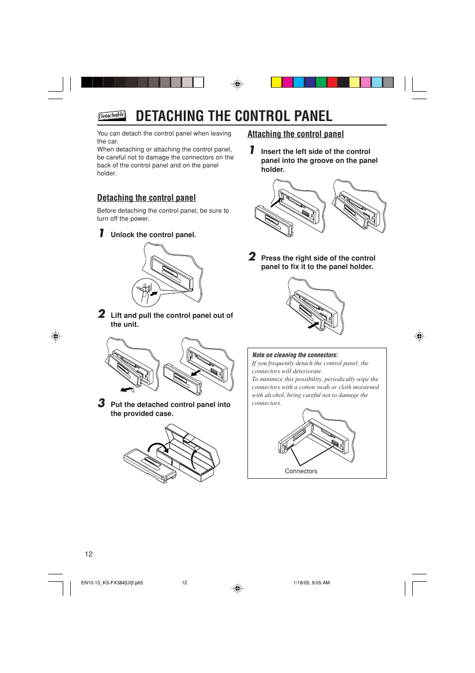 Detaching the c0ntrol panel | JVC GET0309-001A User Manual | Page 12 / 20