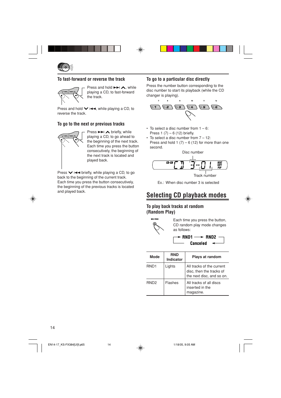 Selecting cd playback modes | JVC GET0309-001A User Manual | Page 14 / 20