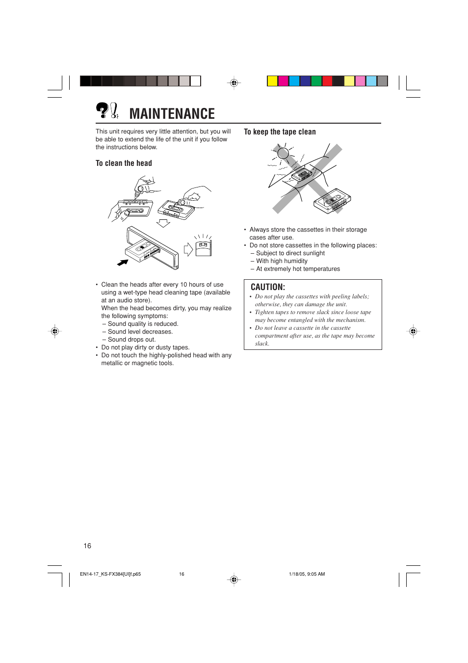 Maintenance, Caution | JVC GET0309-001A User Manual | Page 16 / 20