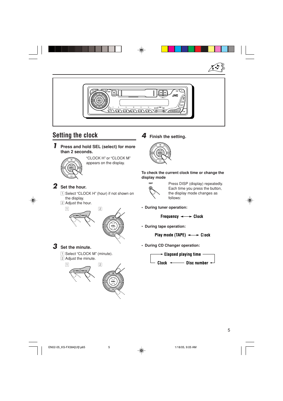 Setting the clock 1 | JVC GET0309-001A User Manual | Page 5 / 20